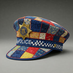 AI generated police hat made from quilted materials